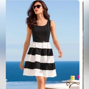 Crystal Doll dress black white striped pleated skirt junior’s 5 teen dance S M